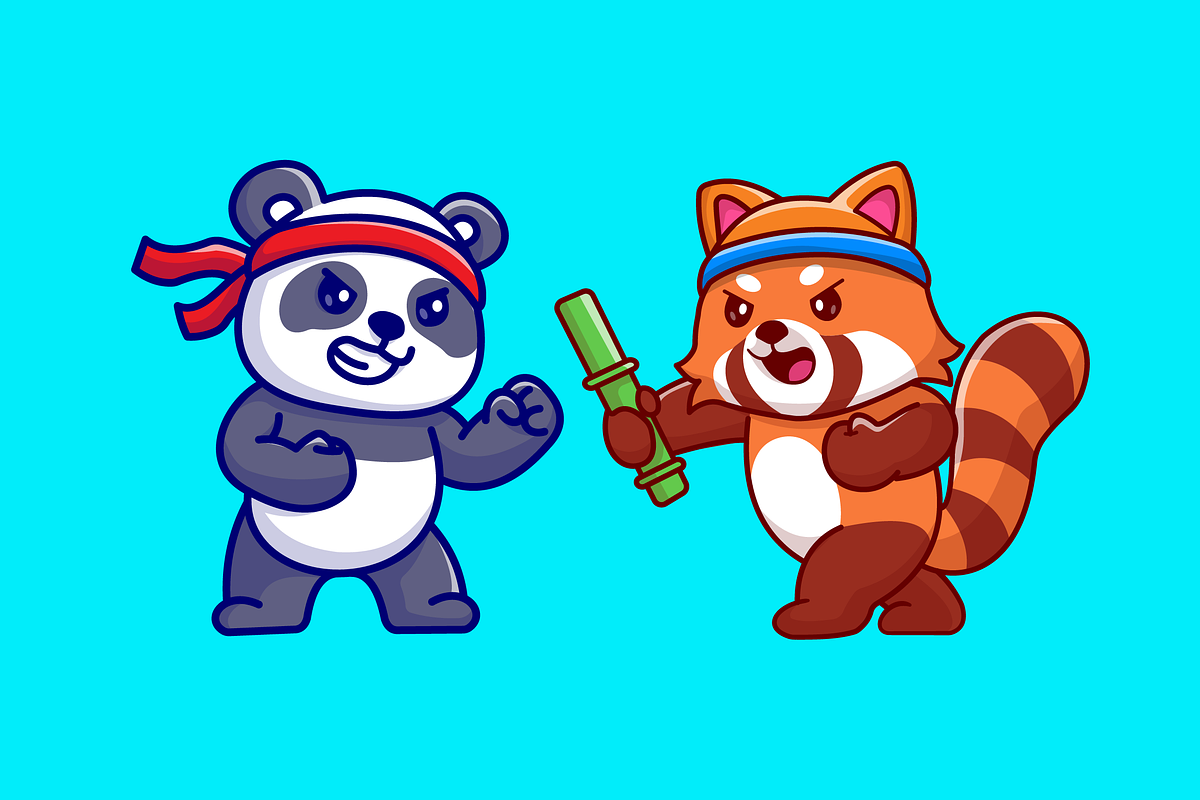 Cute Panda And Red Panda Fighting, an Animal Illustration by Catalyst Labs