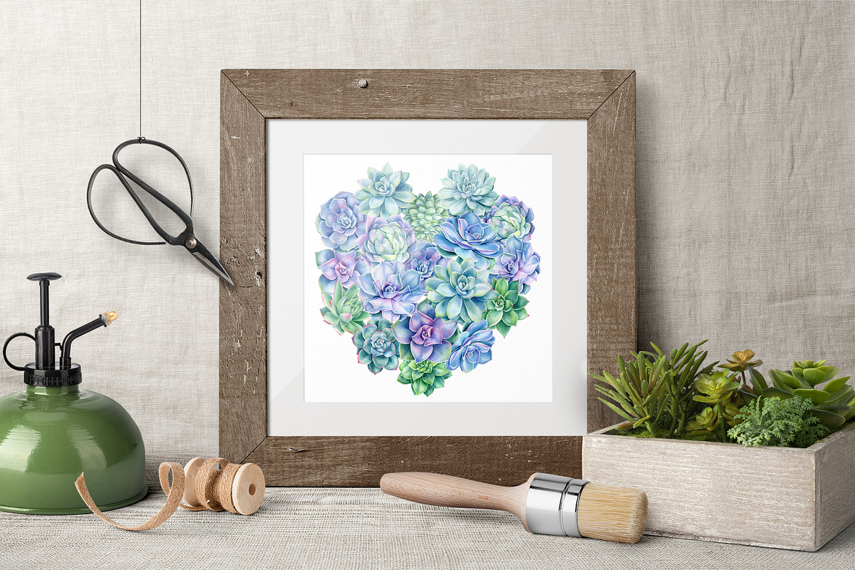 Succulents Botanical Watercolor, a Background Graphic by Hanna Hryharenka (Photo 2 of 15)