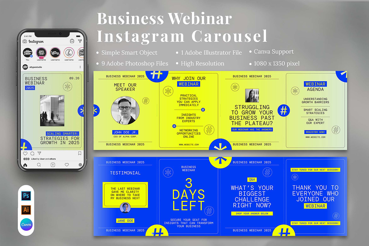 Business Webinar Instagram Carousel, a Social Media Template by Attype (Photo 1 of 5)