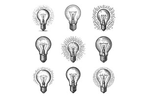 Light Bulb engraving set vector, an Object Illustration by AlexArt