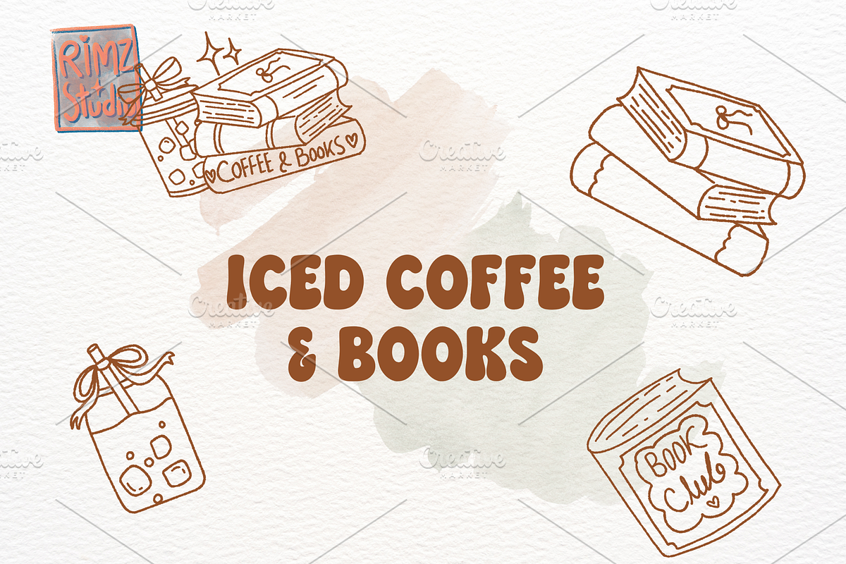 Hand Drawn Iced Coffee & Book doodle, an Object Illustration by RimzStudio (Photo 2 of 3)