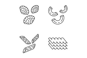 Pasta Noodles Types Linear Icons Se