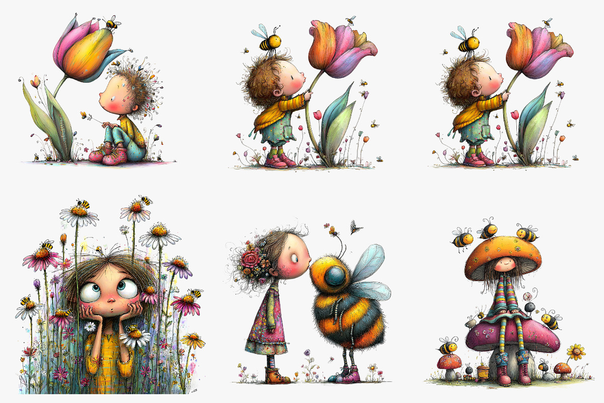 Quirky Bee and girl Clipart, an Illustration by CreationArt (Photo 5 of 5)