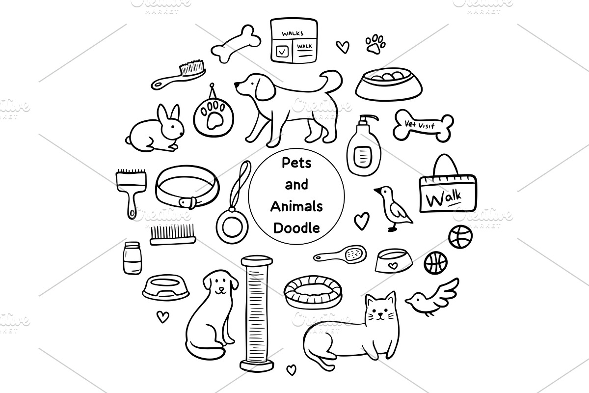 Hand drawn set of dog and pet, an Animal Illustration by Voodz_shop