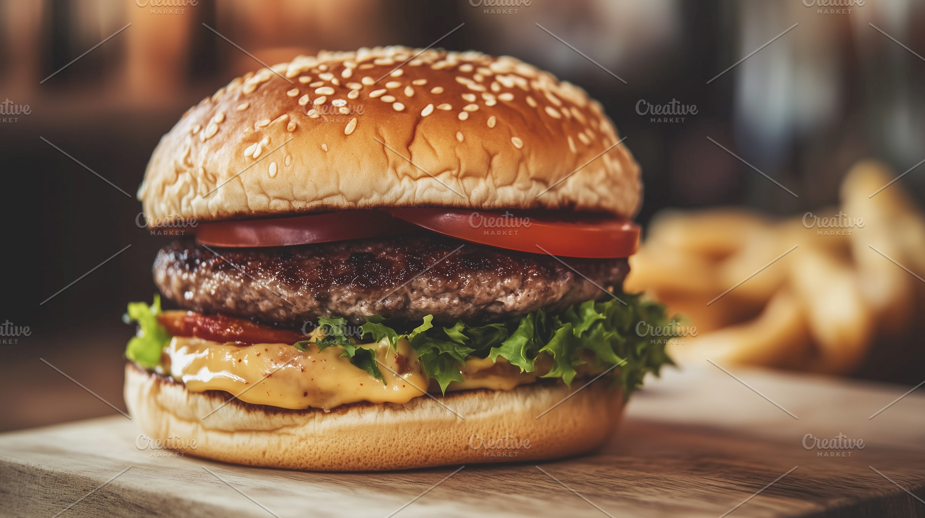 Simple hamburger on a wooden, a Food & Drink Photo by MistyDay