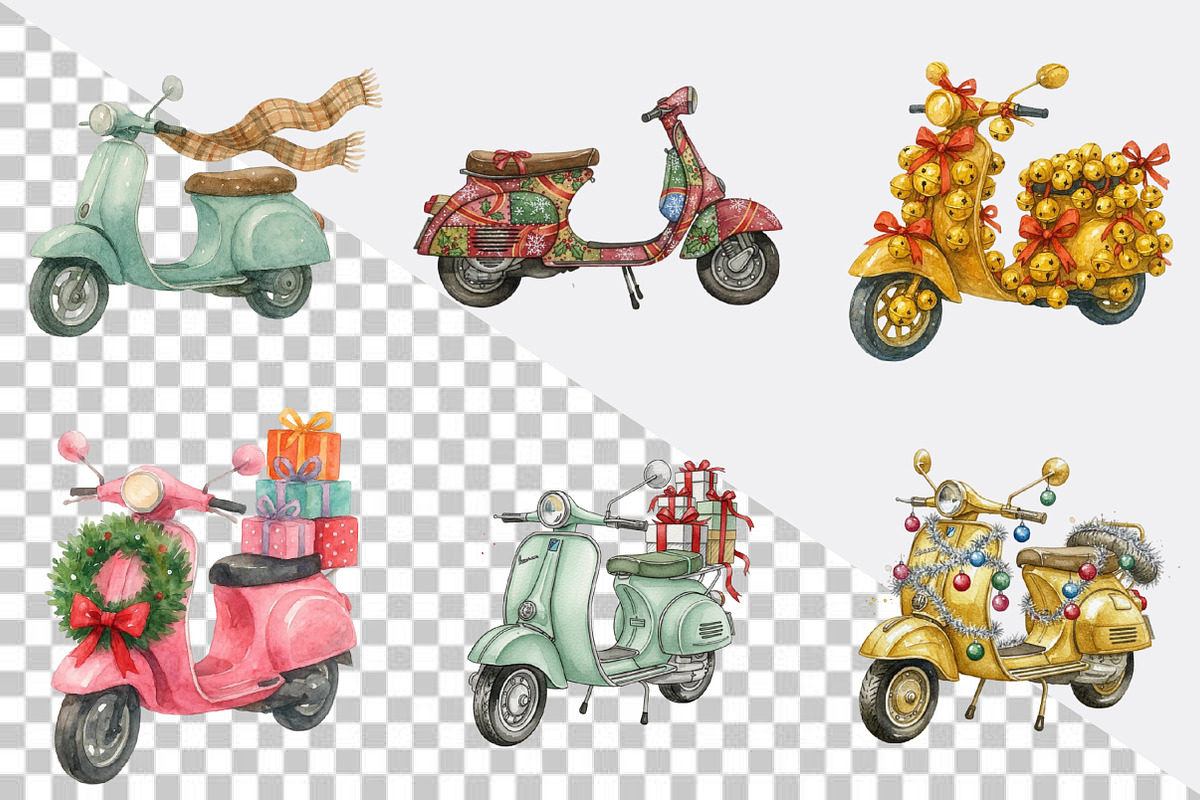 Watercolor Christmas Scooter Clipart, an Illustration by SVGArt (Photo 4 of 8)