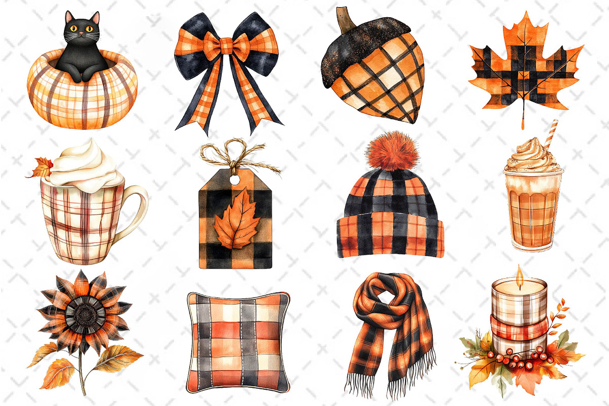 Watercolor Plaid Autumn Clipart, an Illustration by Dream Creation (Photo 3 of 4)
