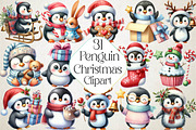 Winter Penguin Christmas Clipart, an Illustration by DreamPrint404 (Thumbnail 1 of 5)