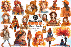 Watercolor Autumn Girl Clipart PNG, a Seasonal Illustration by Canvas Craft