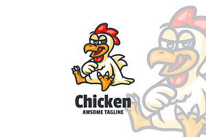Sitting Chicken Mascot Cartoon Logo