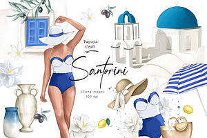 Santorini Greece Summer Clipart