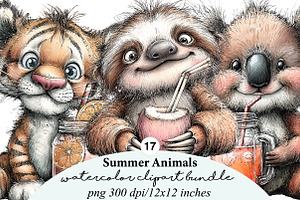 summer animals clipart, an Illustration by GatewayDesign