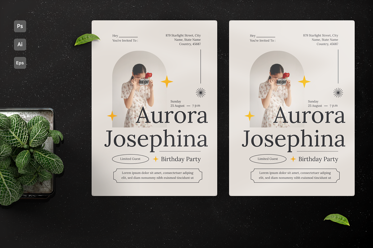 Minimalista Birthday Invitation, an Invitation Template by Annora Studio (Photo 2 of 4)