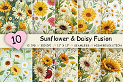 Sunflower & Daisy Fusion Pattern, a Pattern Graphic by FloridPrintables (Thumbnail 1 of 7)