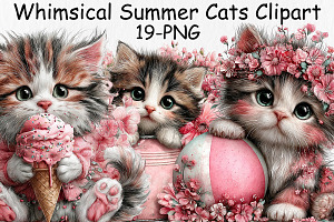 Whimsical Summer Cats Clipart, an Animal Illustration by Libby Wishes