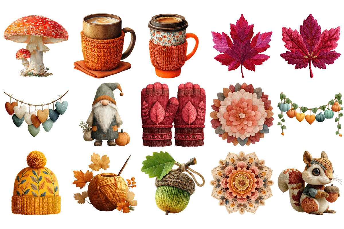 Watercolor Crochet Autumn Clipart, an Illustration by Craft Nest (Photo 2 of 4)