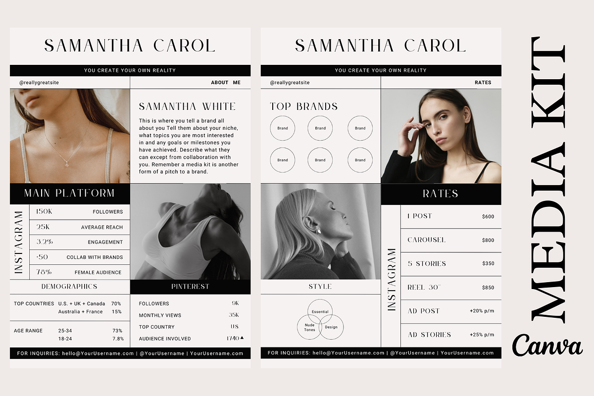 2 Page Black & White Media Kit Canva, a Social Media Template by Daily Creative (Photo 1 of 4)