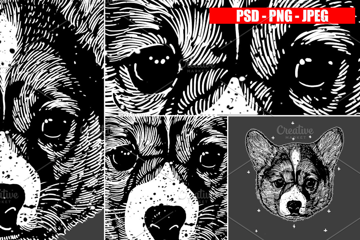 Dogs Collection Black and White Art, an Animal Illustration by Design by sebrodbrick (Photo 4 of 22)