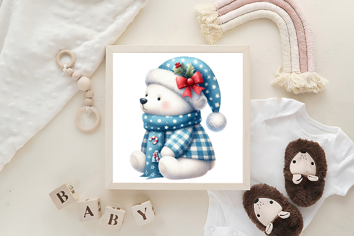 Christmas Polar Bear Blue Gingham, an Illustration by Designking (Photo 4 of 4)