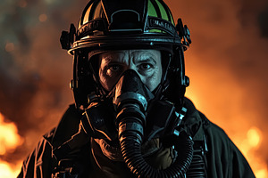 Firefighter with oxygen mask facing, a Person Photo by Perpis