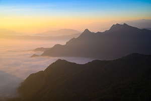 Beautiful misty mountain range