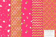 Hot Pink Gold Foil Digital Papers, a Pattern Graphic by Amanda Ilkov (Thumbnail 4 of 4)