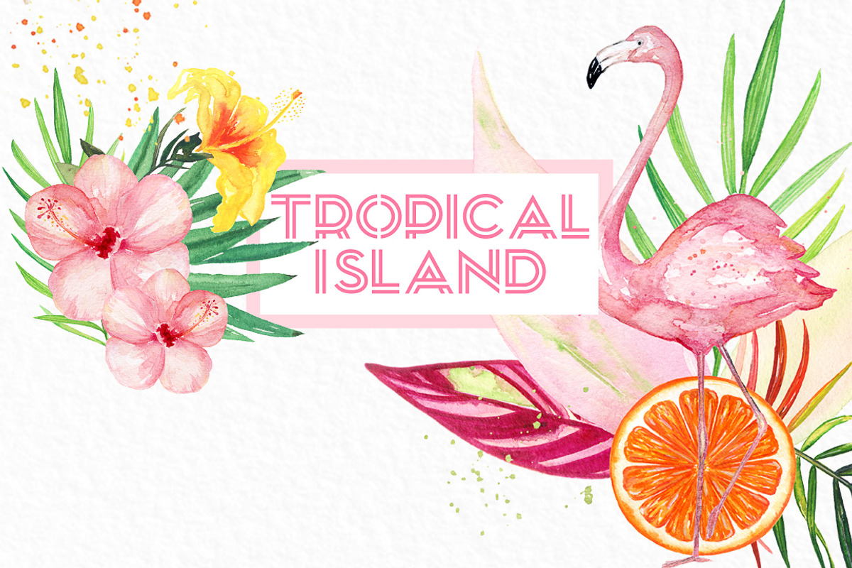 Tropical island. watercolor clipart., a Decorative Illustration by LABFcreations (Photo 2 of 7)