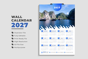 Wall Calendar 2027, a Stationery Template by pixelcreatx