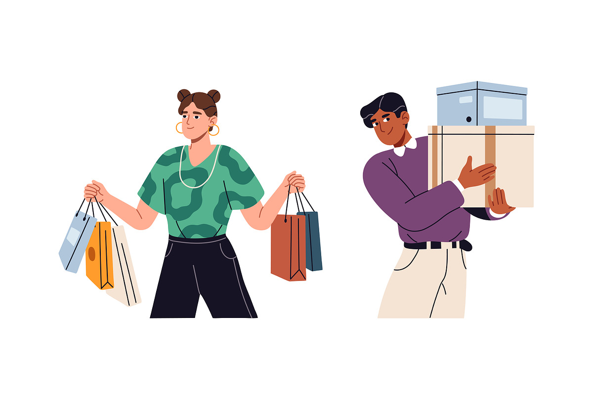 People buyers with shopping bags set, a Person Illustration by PaperTrident (Photo 3 of 5)