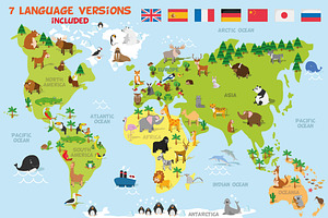 Cartoon animals world map
