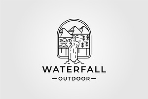 Waterfall Outdoor Logo Line Art