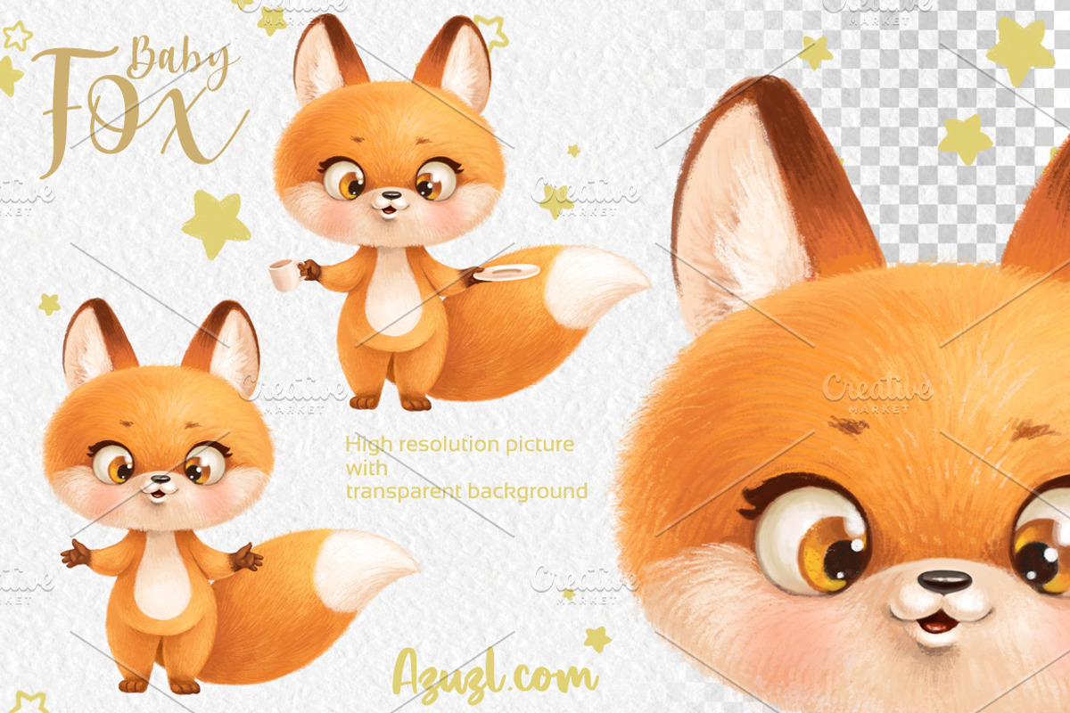 Cute cartoon baby Fox, an Animal Illustration by Azuzlikus (Photo 2 of 3)