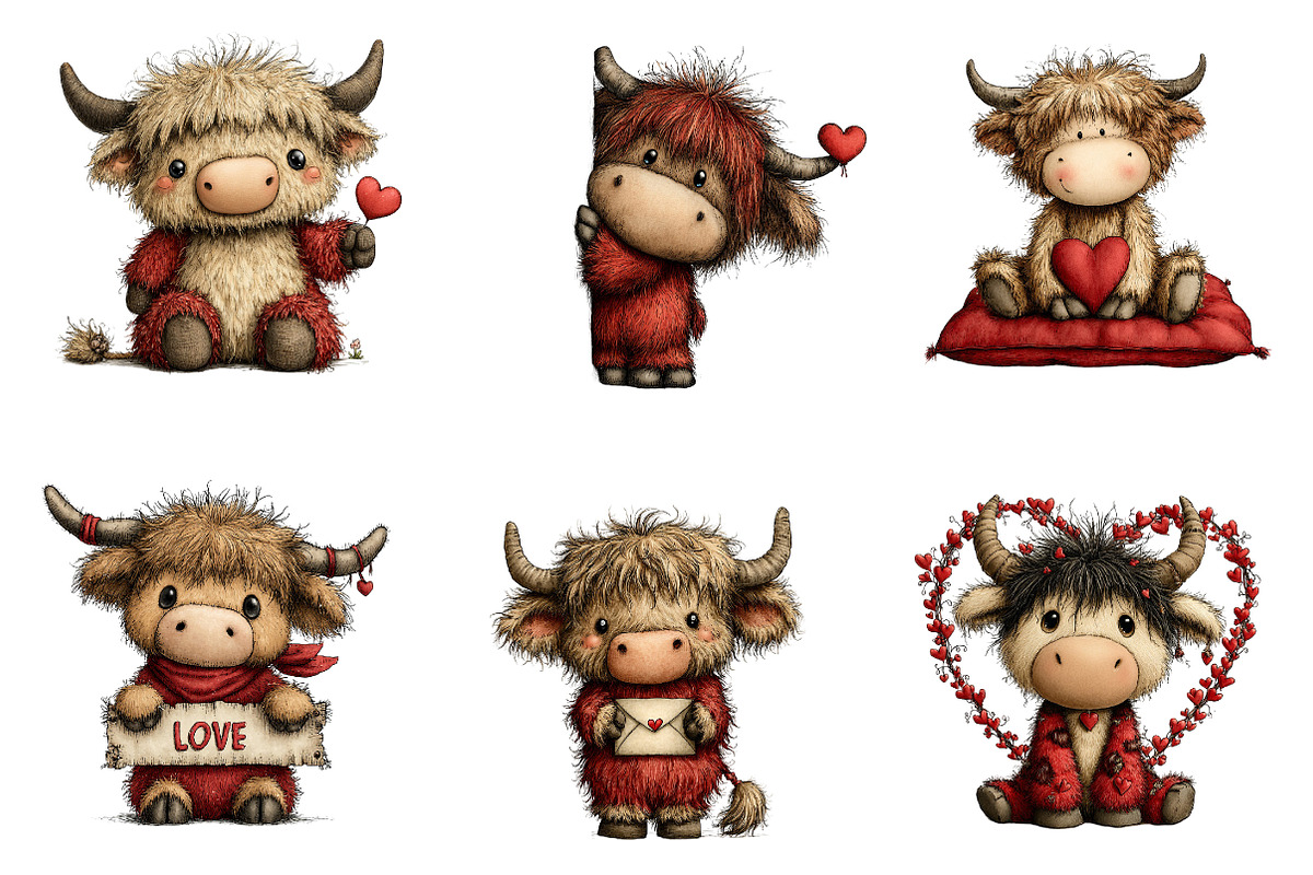 Valentines Highland Cow Clipart, an Illustration by Dream Creation (Photo 4 of 7)