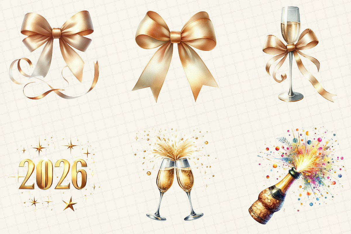 Watercolor New Year ClipArt's, an Illustration by DreamCafeArt (Photo 2 of 6)