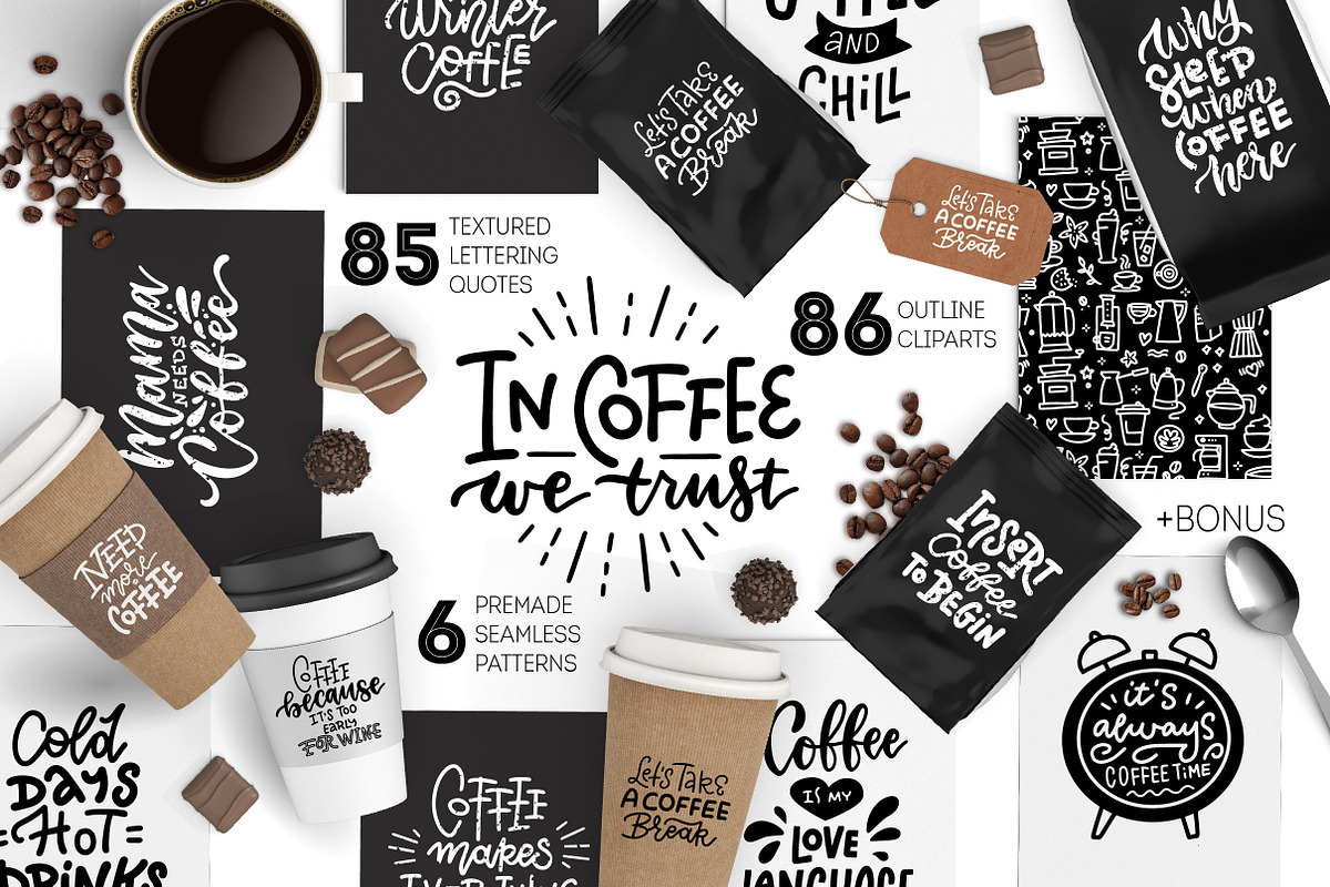 Coffee lettering &clipart collection, a Decorative Illustration by Lana Sham (Photo 1 of 15)