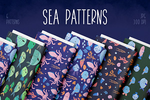 Cute Sea Life Seamless Patterns, a Pattern Graphic by the_myro
