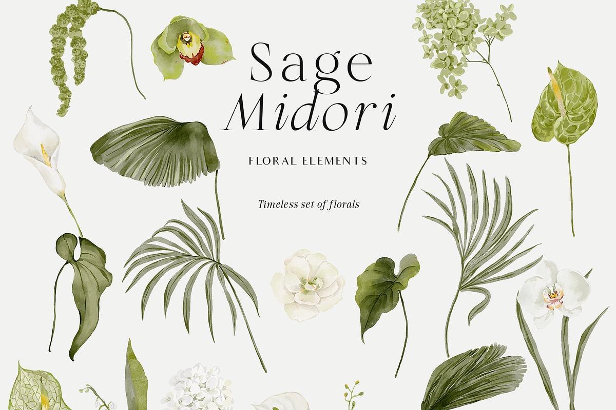 Tropical green watercolor flowers, an Object Graphic by Grace Noboa Illustrations (Photo 5 of 11)