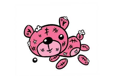 Creepy stiched pink plush teddy bear