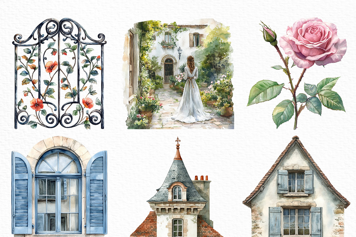 French Chateau Watercolor Clipart, an Illustration by Craft Nest (Photo 4 of 6)