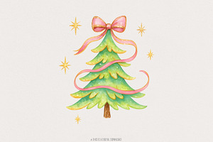 Watercolor Christmas Tree With Pink, an Illustration by SharpMarketplace
