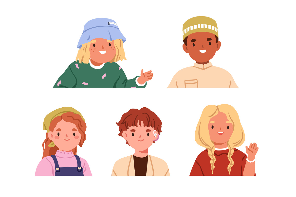 Happy kids. Boys & girls avatars set, a Person Illustration by Good Studio (Photo 4 of 4)