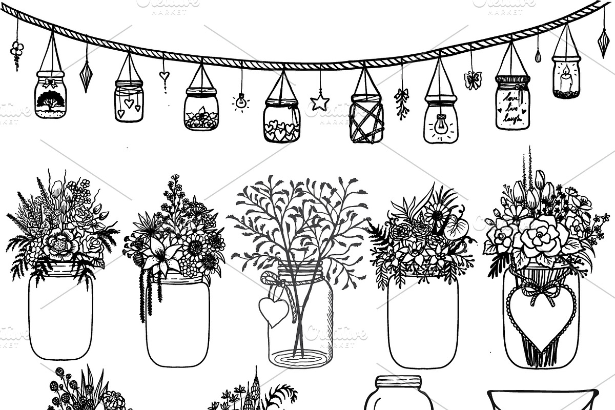 MARSON JARS and  FLOWERS, an Illustration by Somjai King