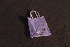 White Canvas Tote Bag Mockup Beach