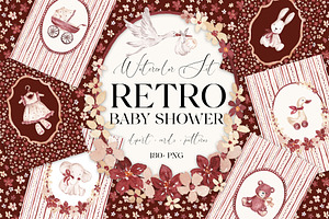 Retro Baby Shower Set, an Object Illustration by SirenaArt