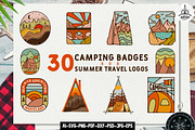 Camping Badges. Summer Travel Logos, a Branding & Logo Template by JeksonGraphics (Thumbnail 1 of 7)