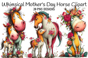 Whimsical Mother's Day Horse Clipart, an Illustration by Daily.Designs