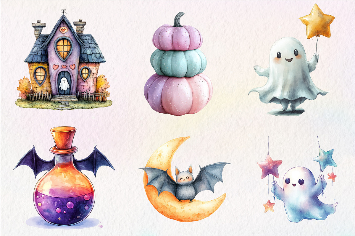 Cute Pastel Spooky Halloween Clipart, an Illustration by CreationArt (Photo 4 of 5)