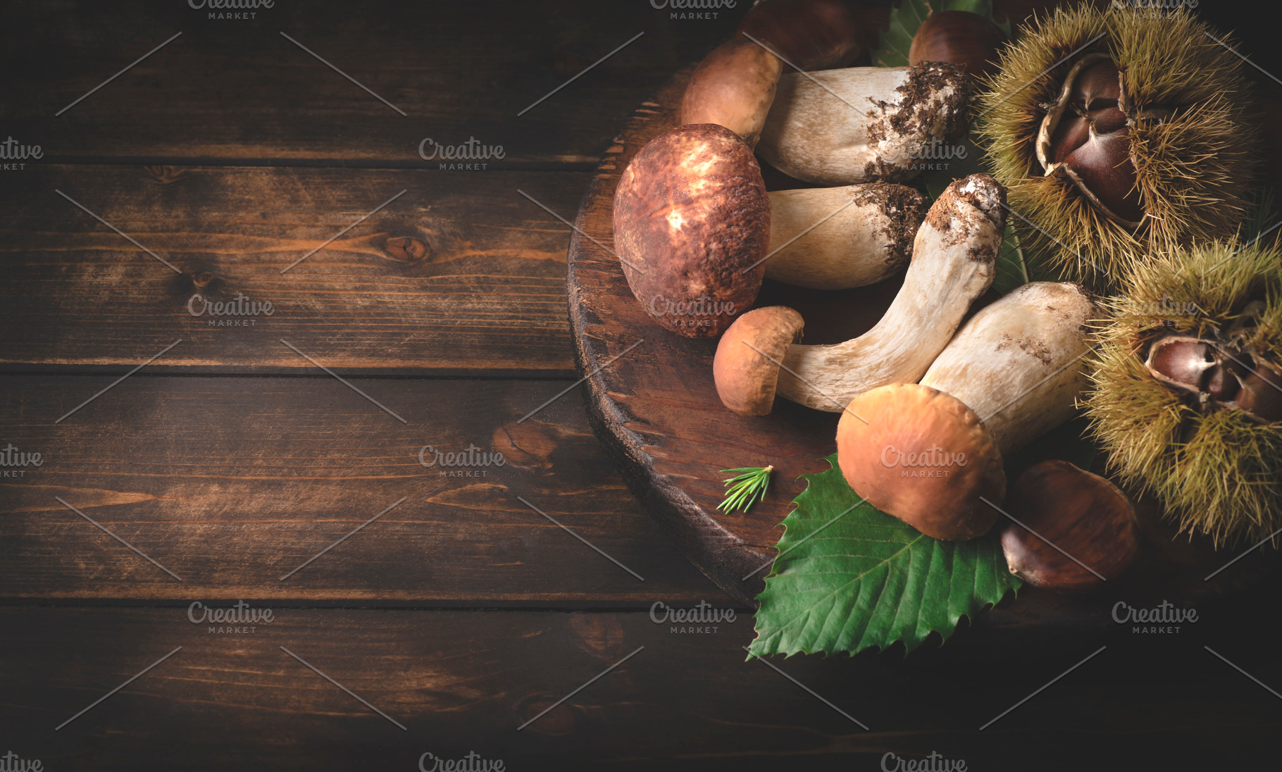 Mushrooms porcini background, a Food & Drink Photo by UliaA