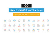90 Real Estate Colored Line Icons, an Outline Icon by Creative Stall (Thumbnail 1 of 2)