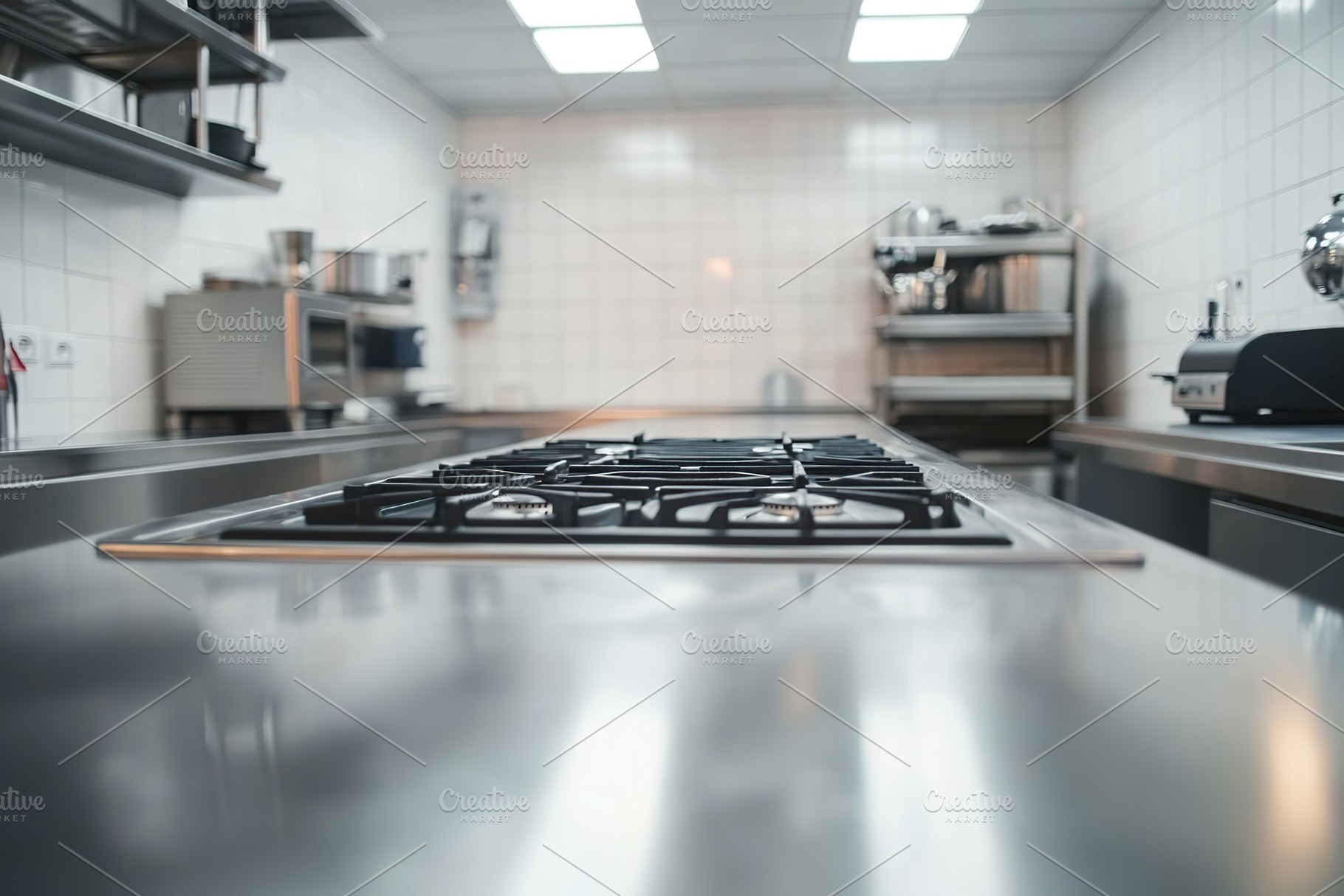 Gas stove in restaurant kitchen, a Photo by AlyaAnd